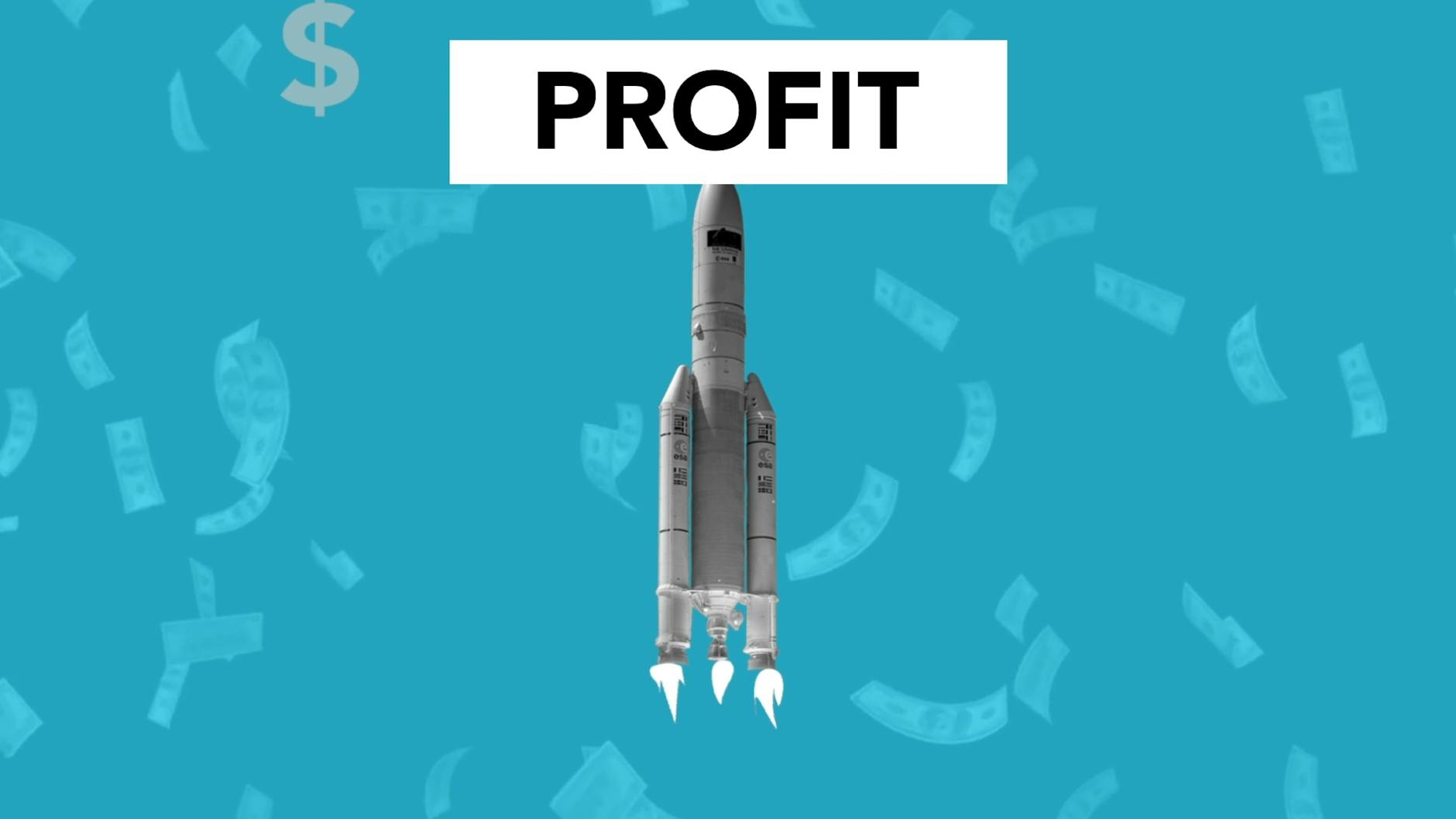 illustration of rocket flying falling money banknotes