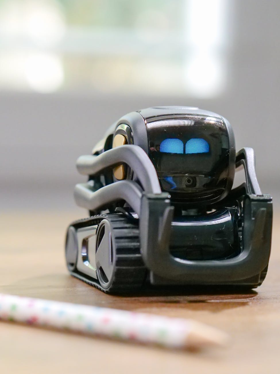 selective focus of miniature black toy