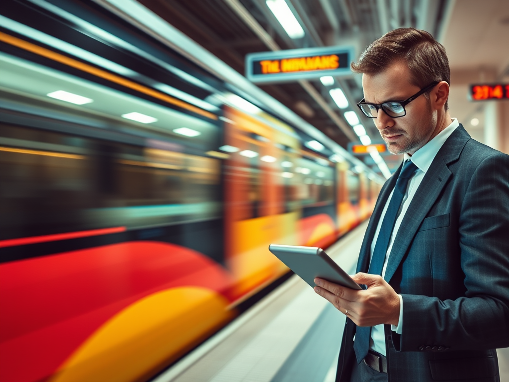 man on the Perron while train passing by