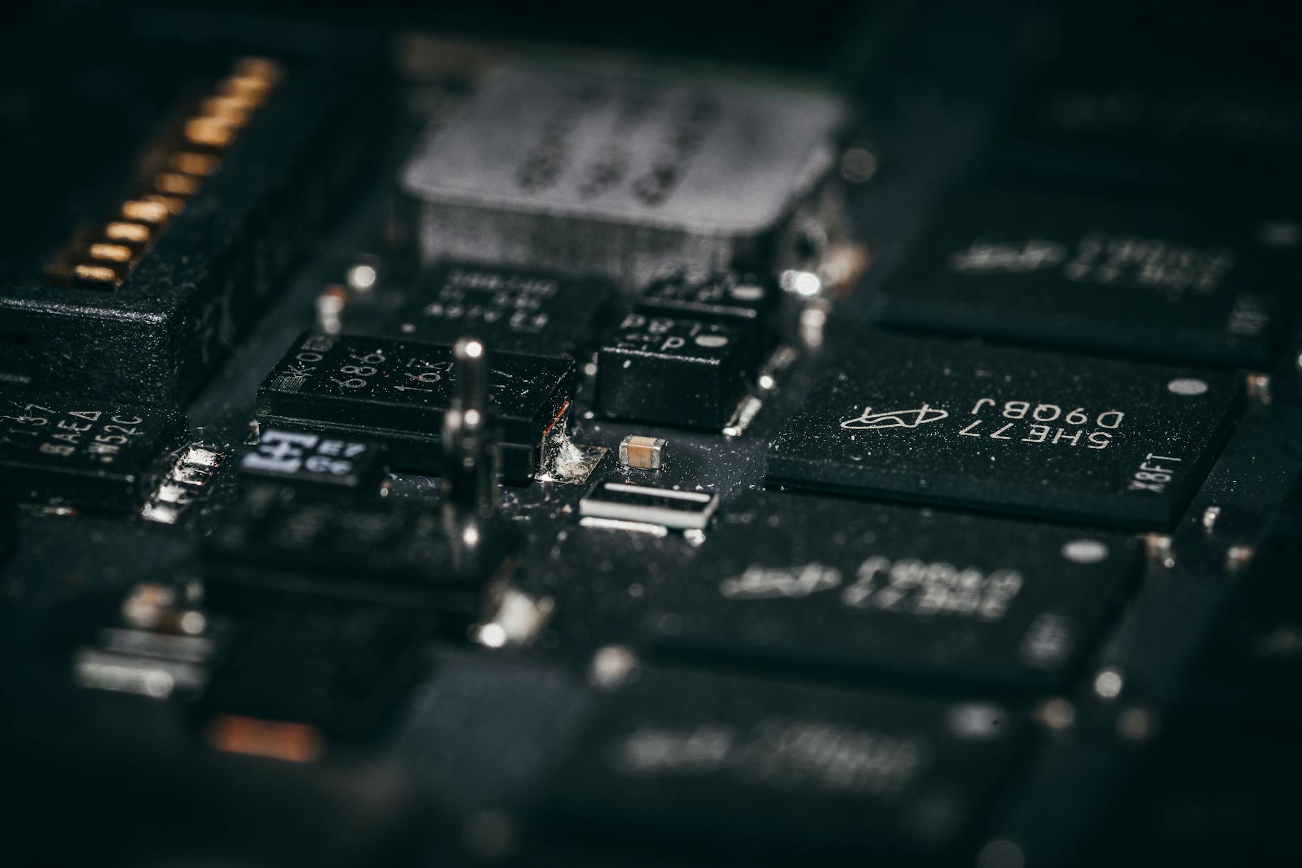 close up view of electronic circuit components